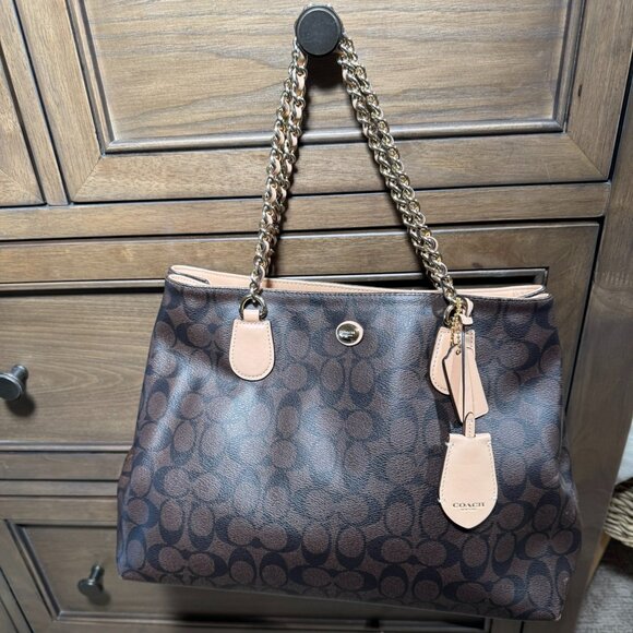 Coach Peyton Signature Chain Tote — Brown/Tan Monogram - Picture 3 of 15